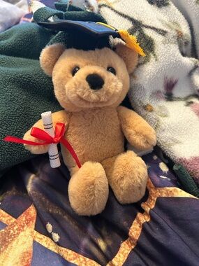 Graduation Plush Bear Toy in Tan with black Cap